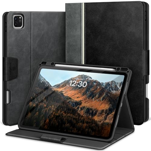 KingBlanc iPad Pro 12.9 ケース 第6/5/4世代(2022/2021/2020モデル) 手帳型 PUレザー ペン収納可能 オートスリープ/ウェイク Apple Pencil 2 充電 絵描き角度 ペンホルダー付き 全面保護 スマートカバー, ブラック