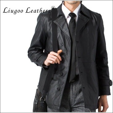 Liugoo Leathers 本革 レザーハーフコート 通勤コート メンズ リューグーレザーズ OTB054 レザーコート レザージャケット 本革コート 革ジャン 本革ジャケット 本皮ジャンパー ブルゾン トレンチコート チェスターコート ロングコート ハーフコート ライダースジャケット 黒