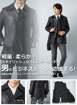 Liugoo Leathers 本革 レザーハーフコート 通勤コート メンズ リューグーレザーズ OTB054 レザーコート レザージャケット 本革コート 革ジャン 本革ジャケット 本皮ジャンパー ブルゾン トレンチコート チェスターコート ロングコート ハーフコート ライダースジャケット 黒