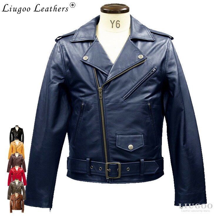 Liugoo Leathers 本革 ダブルライダースジャケット メンズ リューグーレザーズ DRY01A レザージャケット バイカージャケット 革ジャン 皮ジャン ジャンパー ショット ライディング モーターサイクル パンクロック 海外発送可 AP