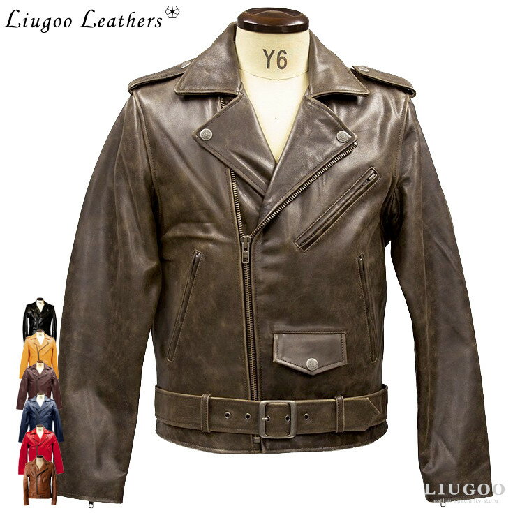 Liugoo Leathers 本革 ダブルライダースジャケット メンズ リューグーレザーズ DRY01A レザージャケット バイカージャケット 革ジャン 皮ジャン ジャンパー ショット ライディング モーターサイクル パンクロック 海外発送可 AP