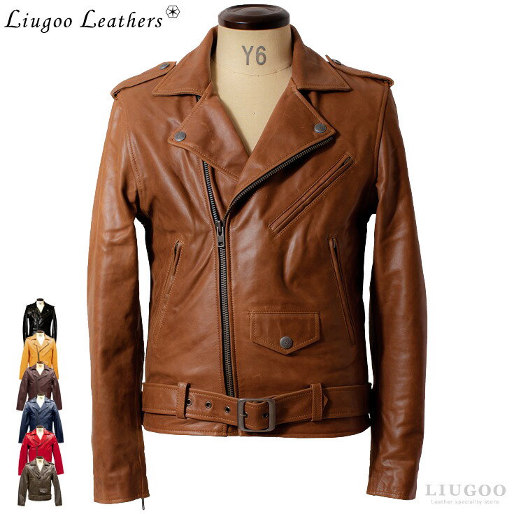 Liugoo Leathers 本革 ダブルライダースジャケット メンズ リューグーレザーズ DRY01A レザージャケット バイカージャケット 革ジャン 皮ジャン ジャンパー ショット ライディング モーターサイクル パンクロック 海外発送可 AP