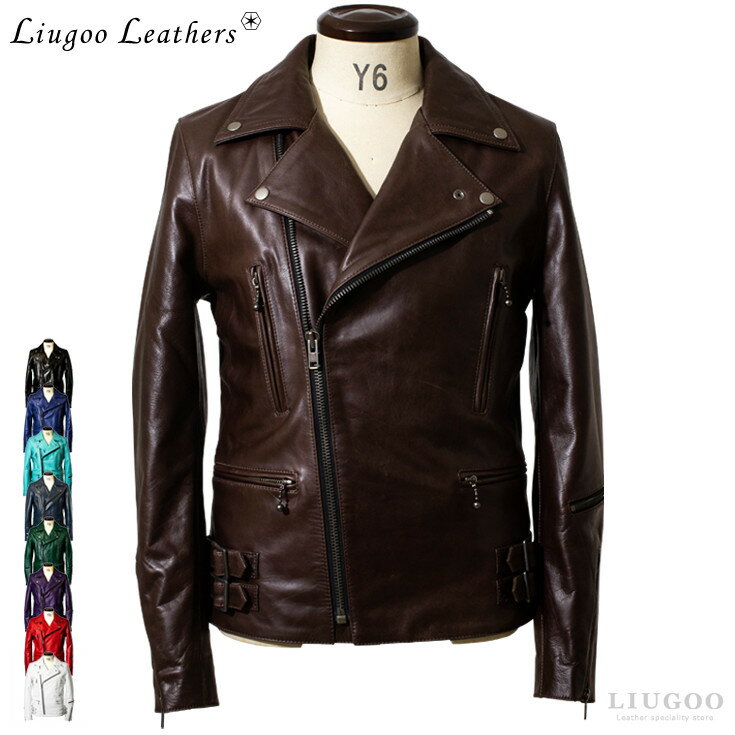 Liugoo Leathers 本革 UKダブルライダースジャケット メンズ リューグーレザーズ DRY02A レザージャケット ライトニング 革ジャン 皮ジャン 本皮ジャンパー ロッカーズ ダブル ブルゾン ブリティッシュ 海外発送可 AP