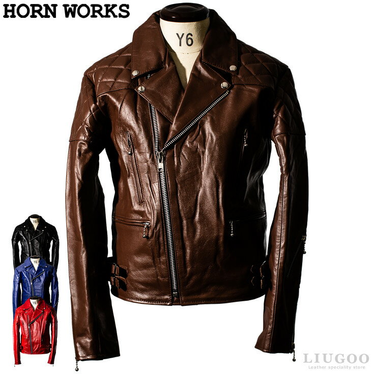 Horn Works 本革 UKパッドダブルライダースジャケット メンズ ホーンワークス 3548 レザージャケット バイカージャケット 革ジャン 皮ジャン 本皮ジャンパー ライディング シングルライダース ロッカーズ 海外発送可