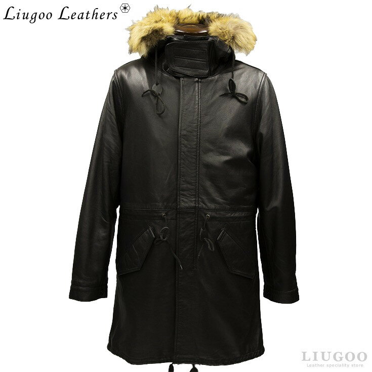 楽天レザージャケットのリューグーLiugoo Leathers 本革 レザーM-51モッズコート メンズ リューグーレザーズ COT05A レザージャケット ビジネスコート 革ジャン 皮ジャン ジャンパー 大人カジュアル ラグカジ 防寒 総ボア 毛皮ファー 海外発送可 AP