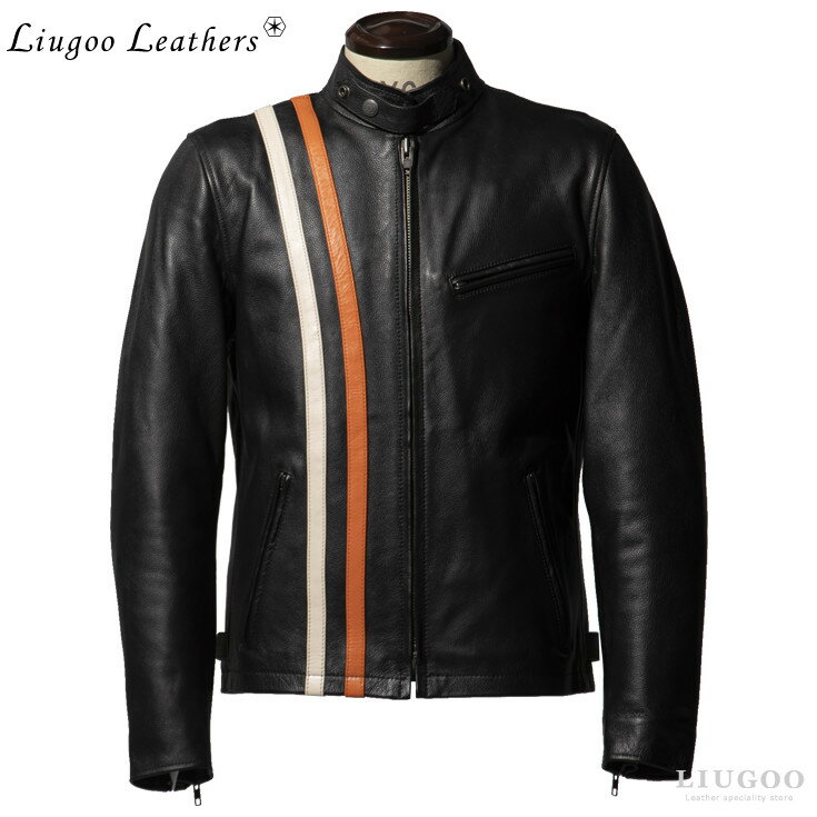 Liugoo Leathers 本革 プロテクター付シングルライダースジャケット メンズ リューグーレザーズ SRS10A レザージャケ…