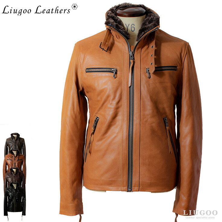 Liugoo Leathers 本革 ウィングネックシングルライダースジャケット メンズ リューグーレザーズ WNG14A レザージャケ…