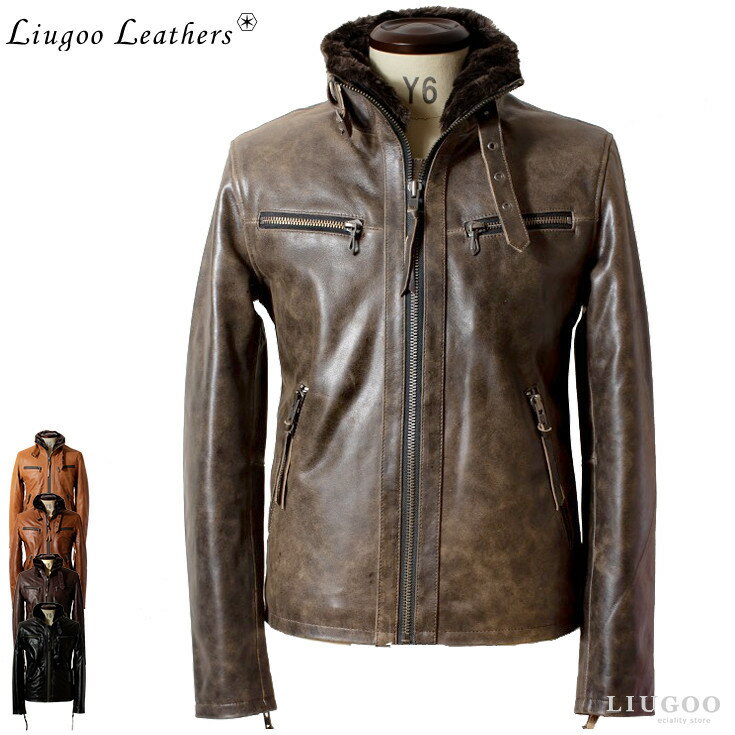 リューグー ジャケット メンズ Liugoo Leathers 本革 ウィングネックシングルライダースジャケット メンズ リューグーレザーズ WNG14A レザージャケット 革ジャン 本革ジャケット ブルゾン ジャンパー アウター オリジナルYKK使用 ライディングジャケット バイクウェア