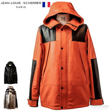 JEAN-LOUIS SCHERRER 本革 レザーマウンテンパーカー メンズ ジャン=ルイ・シェレル 6059 本革レザーコート フランス・パリコレブランド ハーフコート 本革コート トレンチコート レザーアウター ステンカラーコート レザージャケット 革ジャン 皮ジャン