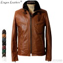 Liugoo Leathers 本革 襟ボアハイネックシングルライダースジャケット メンズ リューグーレザーズ WNG01A シングルライダース ライダースジャ...