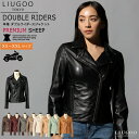 LIUGOO 本革 ダブルライダースジャケット レディース リューグー DRY02LB レザージャケット 革ジャン カジュアル 軽量 柔らか 皮ジャン 黒 リア...