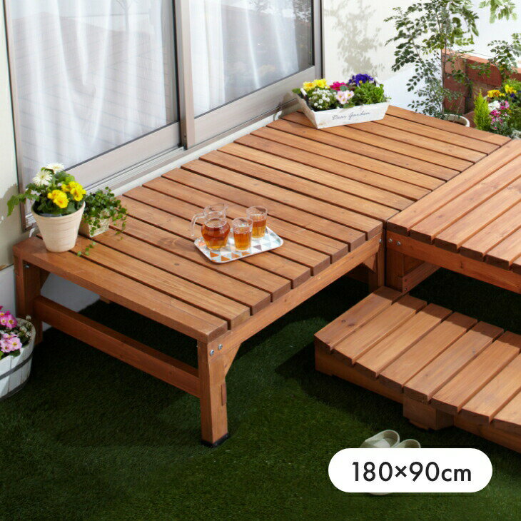 乐天商城 - 天然木 ウッドテラス ウッドデッキ 180cm幅 180cmサイズ 単品 工事不要 ガーデンデッキ ベランダ ウッドパネル ガーデンテラス DIY 庭