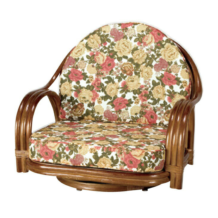 天然籐 ラタン 回転式 座椅子 ロータイプ 和風 和室 シニア 高齢者 回転 チェア 肘付き アームレスト付き 完成品