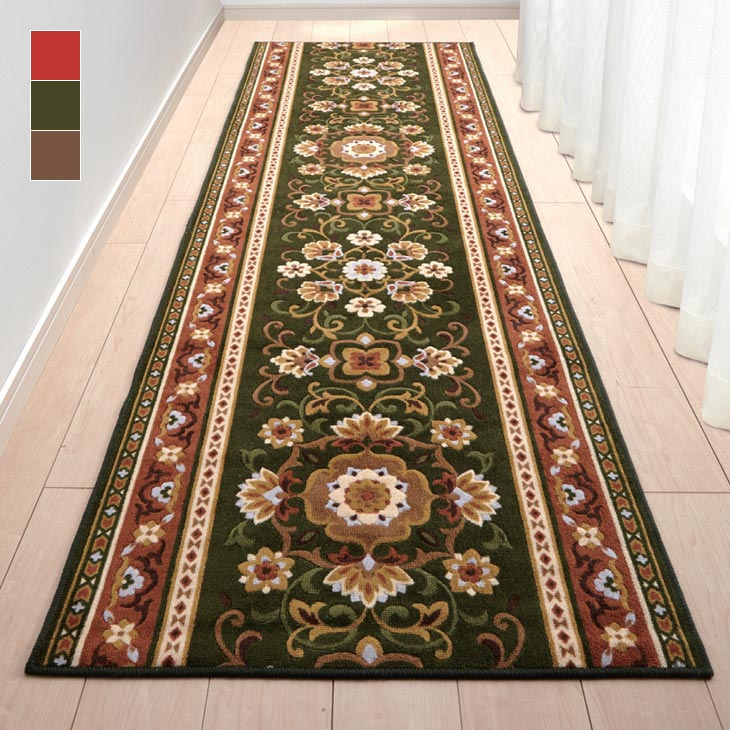 Rakuten - 廊下敷 80×240cm 廊下 廊下マット 洗える 日本製 抗菌 防臭 吸水 速乾 アラベスク柄 ラグ ラグマット ロングマット カーペット 上品 高級感 おしゃれ エレガント 東レ TORAY
