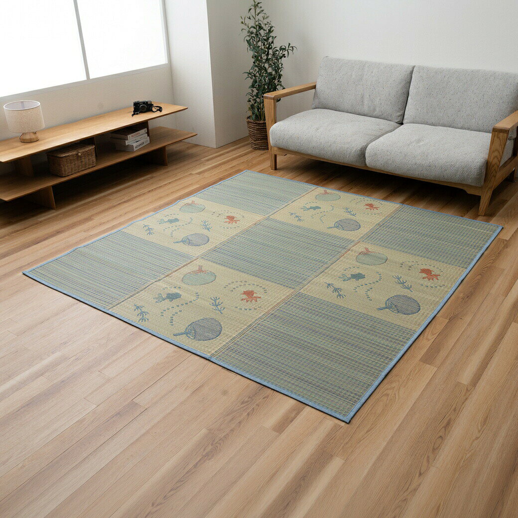 樂天商城 - い草 ラグ 2畳 180×180 正方形 い草ラグ 夏用 涼やかな金魚柄 カーペット ござ 夏用ラグ ラグマット 敷物 プレイマット ごろ寝 天然素材 涼しい さらさら 折りたたみ 不織布 リビング 和室 洋室 ギフト 送料無料