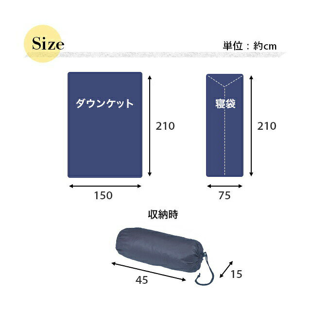 寝袋 ダウン シュラフ 洗える 羽毛 掛布団にもなる 3WAY寝袋 封筒型 毛布 掛布団 掛け布団 ネイビー 撥水加工 軽量 暖か 冬用 車中泊 防災用 アウトドア キャンプ 丸洗い可能 収納袋付き liveit-10018913 ライブイット サンプル画像2