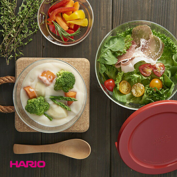 乐天商城 - HARIO ハリオ 耐熱ガラス製 保存容器 丸型 3個セット 電子レンジ 食洗器対応 おしゃれ 耐熱ガラス キャニスター 耐熱容器 フタ付き 容器 日本製 300mL 600mL 1200mL