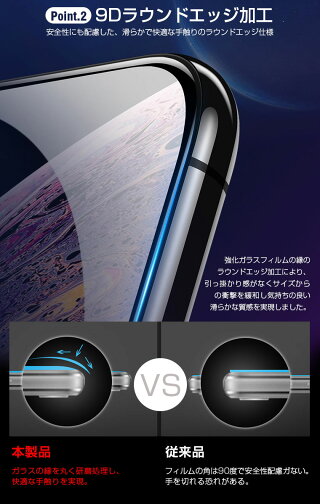 2枚入りiPhoneXR/XSMax/XS/X/8/7/8plus/7plus保護フィルム9D曲面国産ガラス