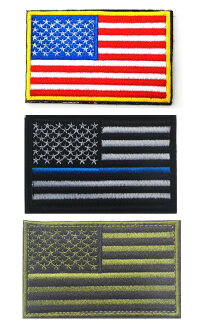 【3点セット】アメリカ星条旗着脱式ベルクロワッペン3枚セット5×8cm【レッド+ブラック+アーミーグリーン】