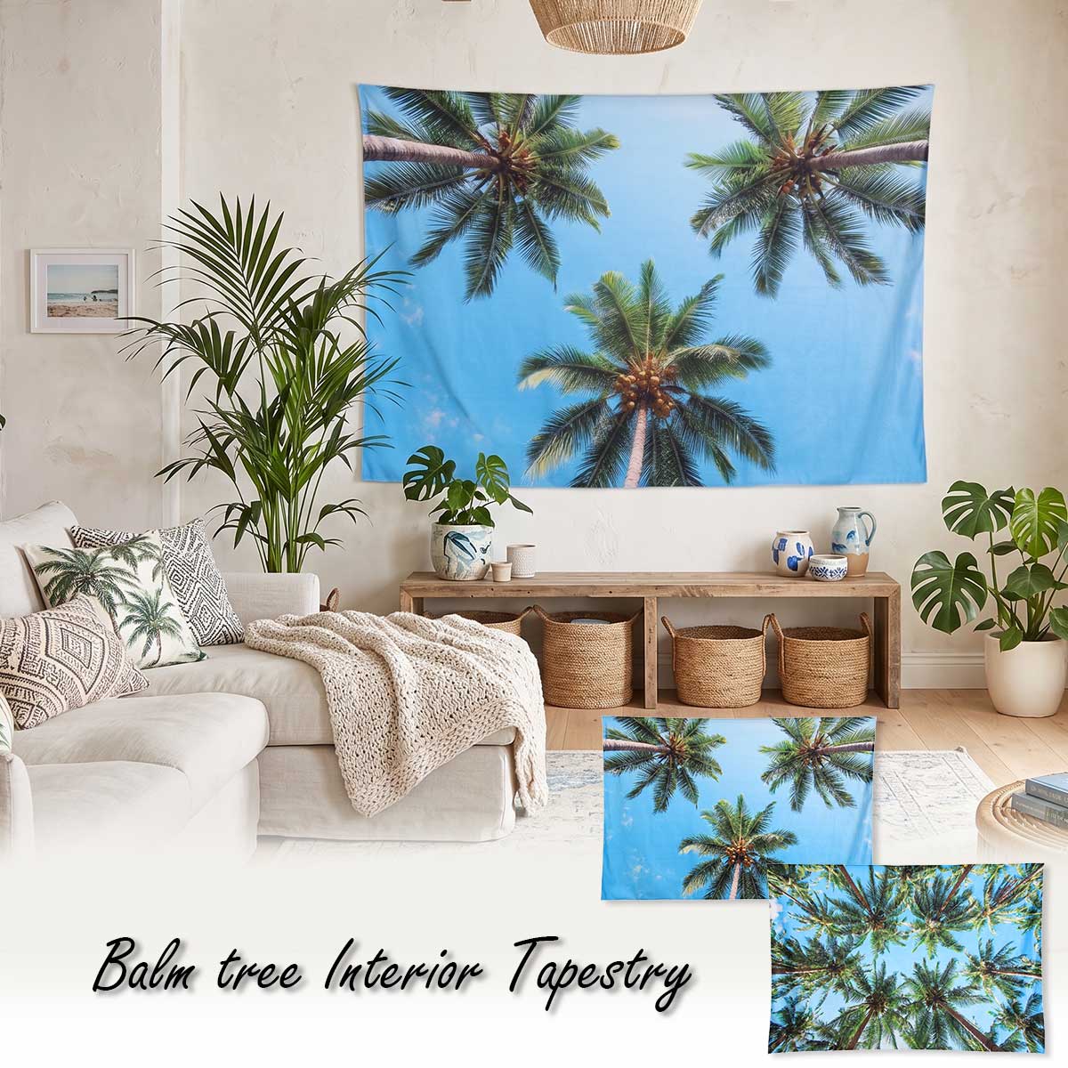 樂天商城 - 【新登場！特別価格】タペストリー ヤシの木 青空 南国 海 ビーチ ハワイアン 椰子の木 西海岸 インテリア 壁掛け おしゃれ 大判 部屋 飾り 飾り付け 景色 風景 カフェ ポスター オンライン背景 布 ファブリックポスター グッズ