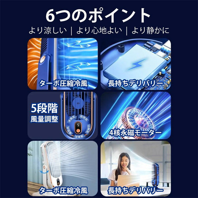 扇風機 大風量 冷却ファン ポータブル USB 充電ファン デスク 夏 小型 冷風扇 静音 usb充電式 卓上扇風機 送風機 卓上扇風機 低消費電力 羽なし 扇風機 小型 dcモーター USB充電 4000mAh 風力調節 強風 長時間航続 立式 学校 寝室 オフィス おしゃれ