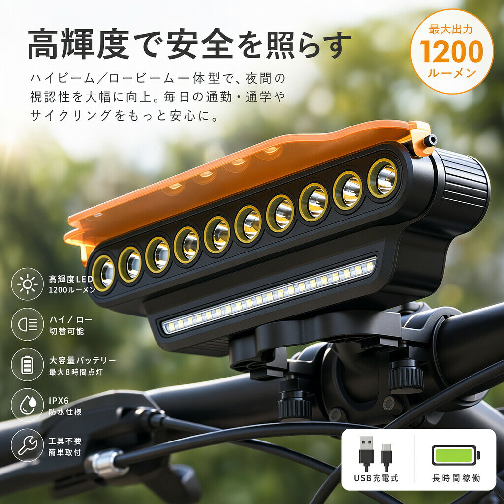 自転車ライト フロントライト ヘッドライト 強力 LED USB充電式 防水 遠距離照射 ...