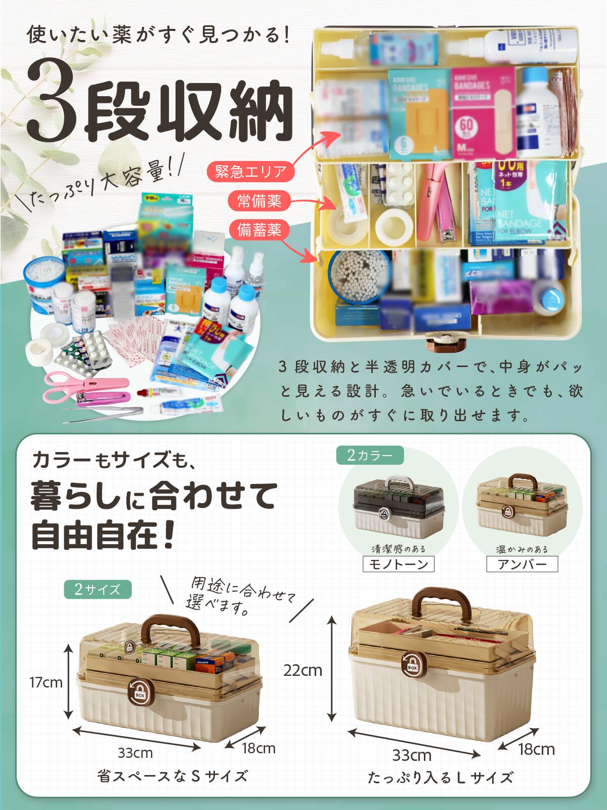 薬箱 収納ボックス 救急ボックス 3段 けが 応急手当 大容量 薬入れ 防災グッズ た...