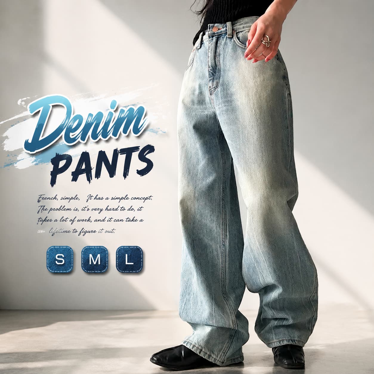 Wide-leg denim pants, straight cut, Korean style, cotton, jeans, high waist, plus sizes, relaxed fit, street style, spring, summer, autumn, winter, wide-leg pants, flattering silhouette, cute, adult, casual, work, office, women's wide-leg denim pants, jeans