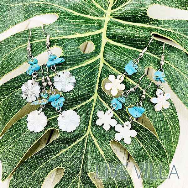 ピアス イヤリング シェル ハイビスカス プルメリア 花 フラワー アクセ【メール便対応可】