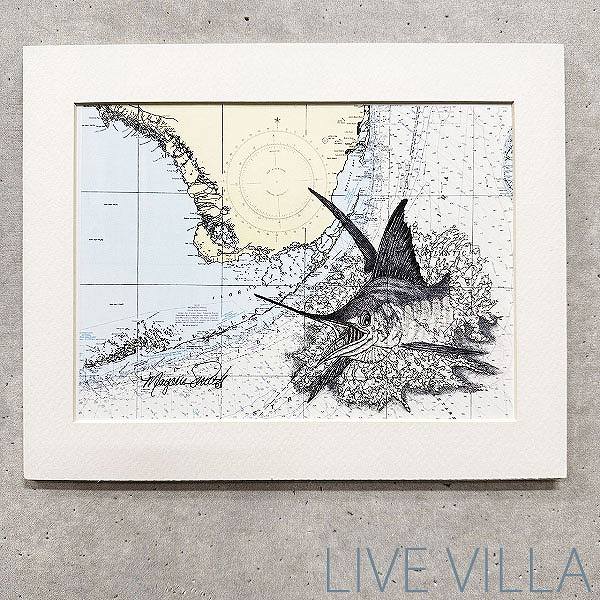 プリントアート ペーパーアート フィッシュアート カジキ かじき 絵 額なし インテリア【同梱不可】