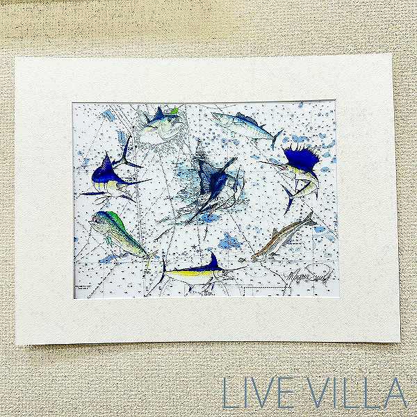 【同梱不可】プリントアート ペーパーアート フィッシュアート 魚 カジキ マグロ オブジェ インテリア