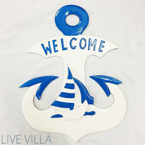 イカリ アンカー ウェルカム 壁掛け インテリア オブジェ ホワイト ブルー