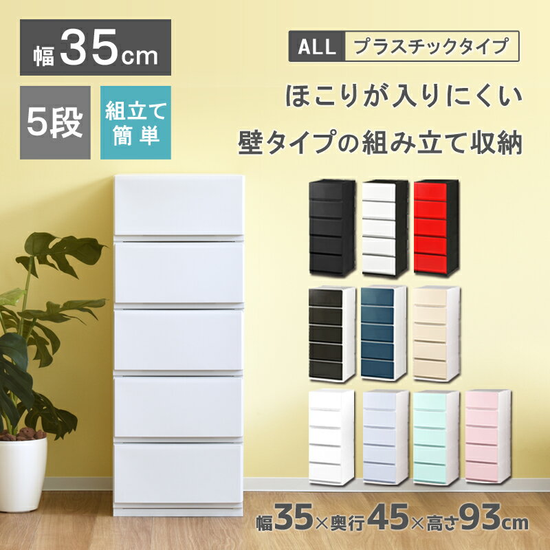 収納ケース プラスチック 引き出し 日本製 幅35cm 奥行45cm 5段【リップス（彩）355】ほこりの入りにくい壁タイプ 不透明タイプ クローゼット 押入れ 衣類収納 衣装ケース PPケース おしゃれ 新生活 子供部屋 寝室 巣ごもり