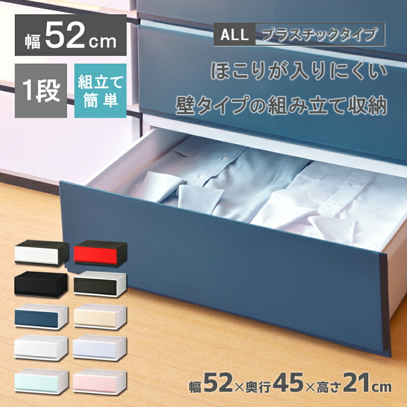 収納ケース プラスチック 引き出し 日本製 幅52cm 奥行45cm 1段【リップス（彩）521】ほこりの入りにくい壁タイプ 不透明タイプ クローゼット 押入れ 衣類収納 衣装ケース PPケース おしゃれ 新生活 子供部屋 寝室 巣ごもり