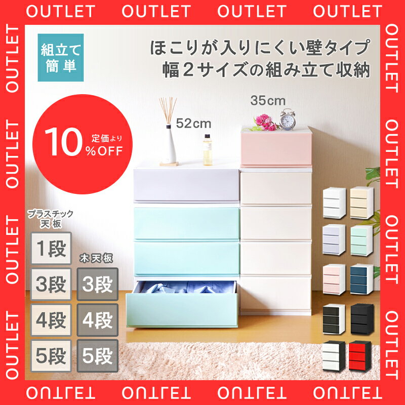 Rakuten - 【10％OFF！アウトレット品（天板歪み）】収納ケース プラスチック 引き出し 日本製 【リップス】プラストベーシック 幅35cm 幅52cm 1段 3段 4段 5段 ほこりの入りにくい壁タイプ 不透明 クローゼット 押入れ 衣装ケース おしゃれ かわいい シンプル クリアケース キッチン