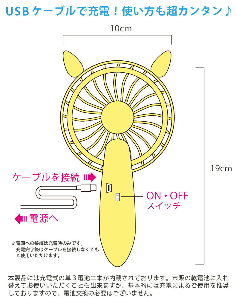 【ネコ耳型手持ち扇風機】 扇風機 卓上 ハンデ...の紹介画像3