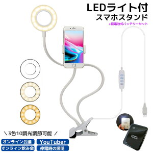 【停電対策 セット】LEDライト スマホスタンド 乾電池式充電器 モバイルバッテリー USB デスクライト LED 電気スタンドライト 卓上ライト 照明 ホルダー スタンドライト LEDデスクスタンド テーブルライト テーブルランプ スマホ スタンド 防災グッズ 防災用品