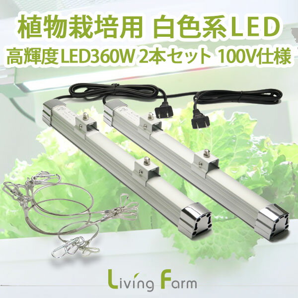 【送料無料】水耕栽培キット led 育苗 育成 ライト リビングファーム 野菜 植物栽培用 LED 高輝度LED360W 白色系 （36cm）お得な2本セット 【2年保間証】家庭菜園 葉菜類 レタス ハーブ バジル トマト 栽培 DIY 室内 野菜作り 野菜栽培 省エネ 光合成