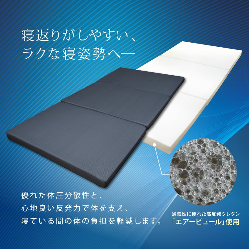 送料無料 マットレス シングル 三つ折り 折りたたみ 高反発 97×198cm 厚み8cm エアーピュール イタリア製 北沢株式会社 圧縮 ウレタン 体圧分散 [2]