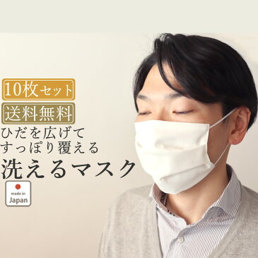 洗える マスク 【 10枚セット 】繰り返し使える 予防 対策 日本製マスク 綿 100% 送料無料 プリーツ フリーサイズ メンズ レディース 幼児 低学年 大人 サイズ 男性 女性 日本製 国内生産 【受注生産】