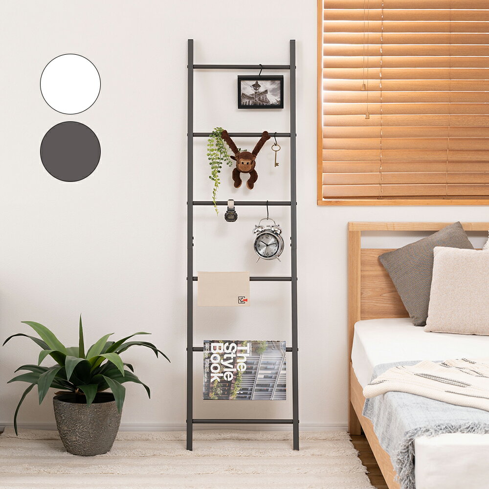 ラダーハンガー（約）幅40×奥行2cm×高さ150.5cmハンガーラック ハンガー 立てかけ ディスプレイ 収納 装飾 インテリア 室内 スリム コンパクト 省スペース 軽量 軽い シンプル スタイリッシュ おしゃれ 壁面 はしご風 モノトーン ホワイト グレー