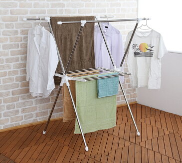 室内 洗濯物干し ステンレス 幅92〜143cm 簡単組立 折りたたみ可 バスタオルが約8枚干せる 省スペース