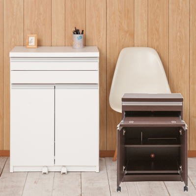 【JUCEE】シリーズ パソコンデスク PCデスク 幅約60 ホワイト ダークブラウン キャビネット 日本製 完..