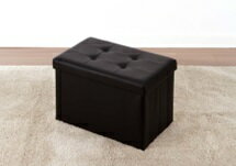 レザー調 収納ボックス 収納スツールワイド 折りたたみ椅子 38×60cm ブラック レザースツール ワイドタイプ