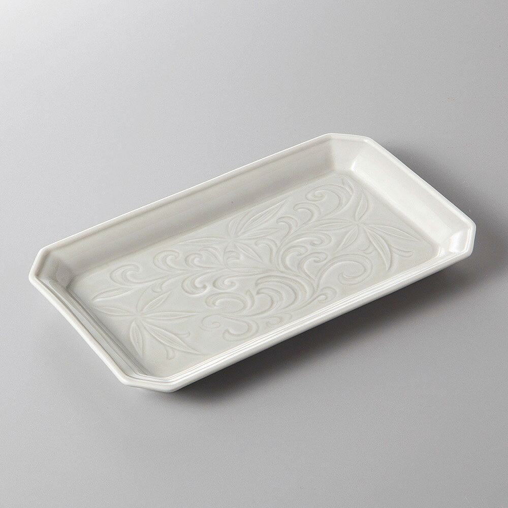 瀬戸焼 焼物皿 ユリ唐草　グレー長角皿 22.3×13×1.5cm