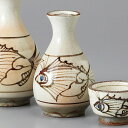 美濃焼 徳利・盃 粉引唐草魚紋1号徳利 7×11.7cm 約200cc
