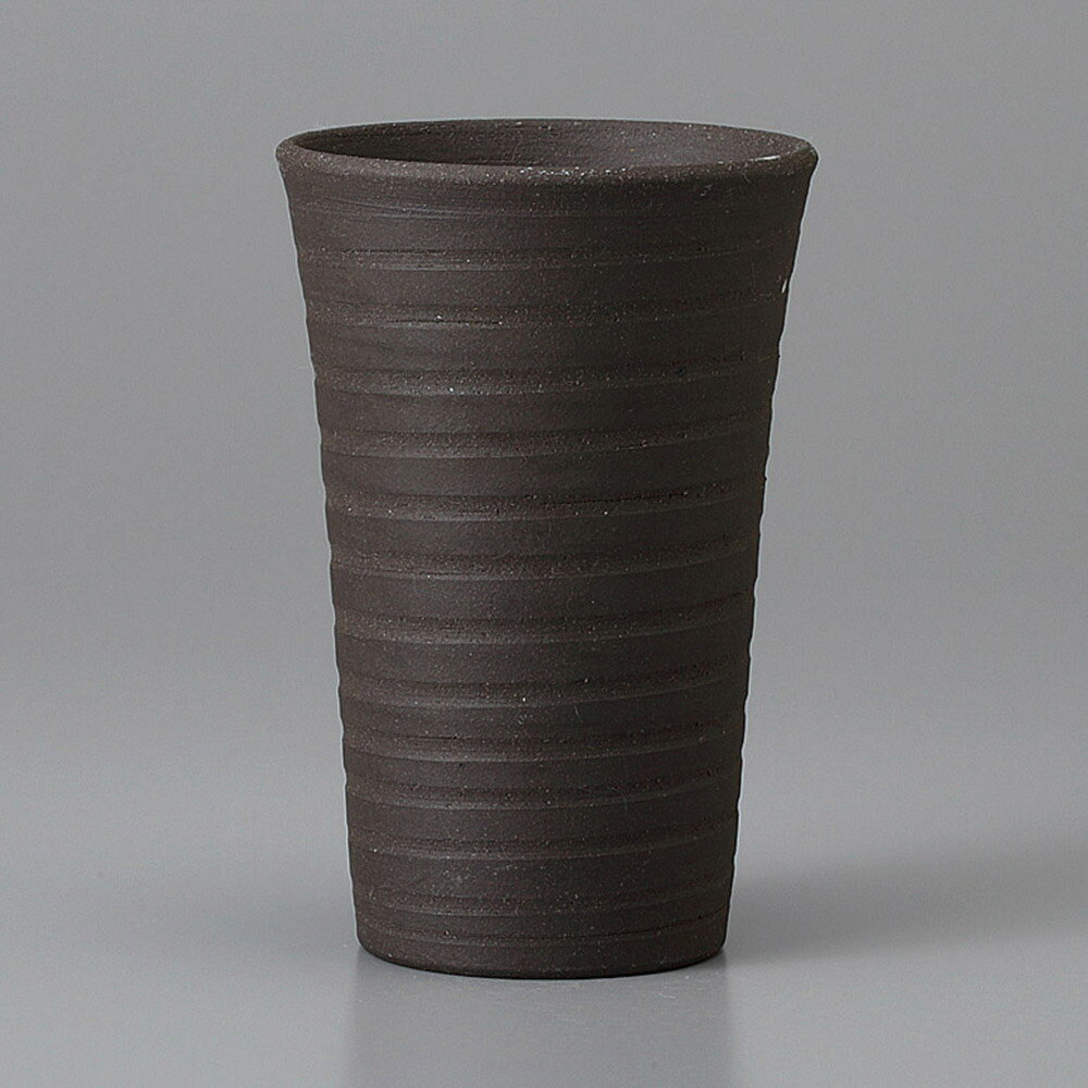 美濃焼 ビール・焼酎・フリーカップ ライン黒フリーカップ（大） 8×11.7cm 約250cc