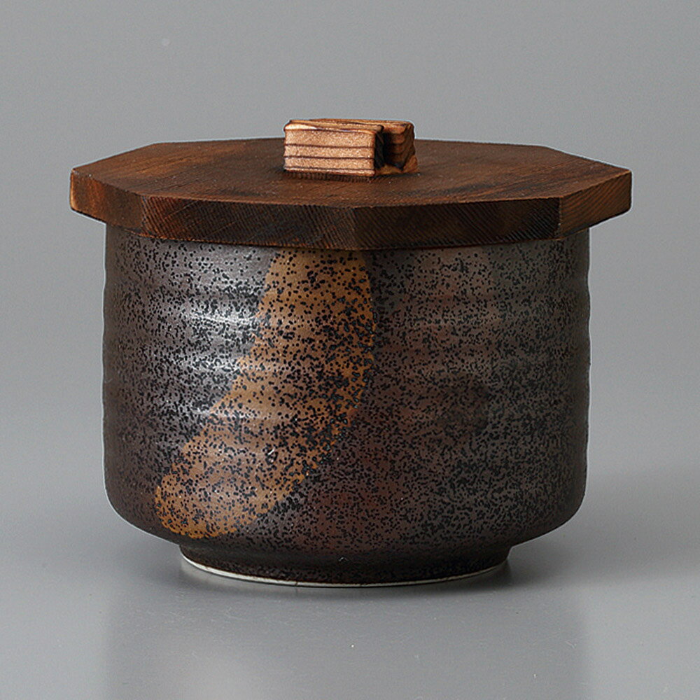 美濃焼 備前風飯器（蓋付） 11.5×9.2cm　蓋付大茶