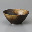 美濃焼 大茶・毛料 黒金彩手引4．8反和丼 14.7×6.3cm