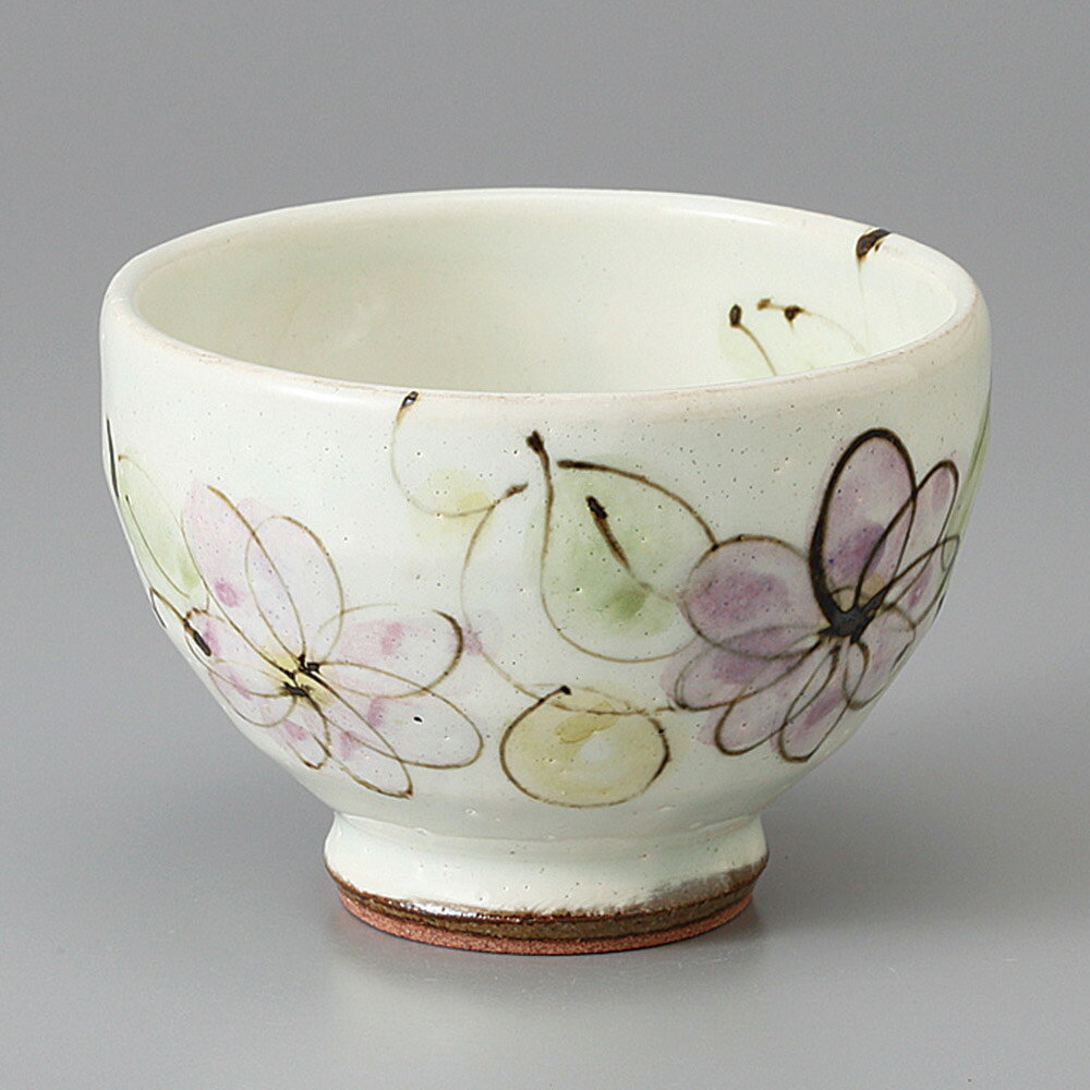美濃焼 いっぷく碗 粉引ライラック小花ゆとり碗 9.8×7.3cm